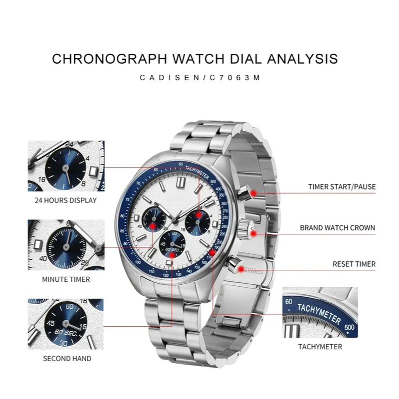 Premium Men's White Quartz Chronograph Business Watch 5Bar
