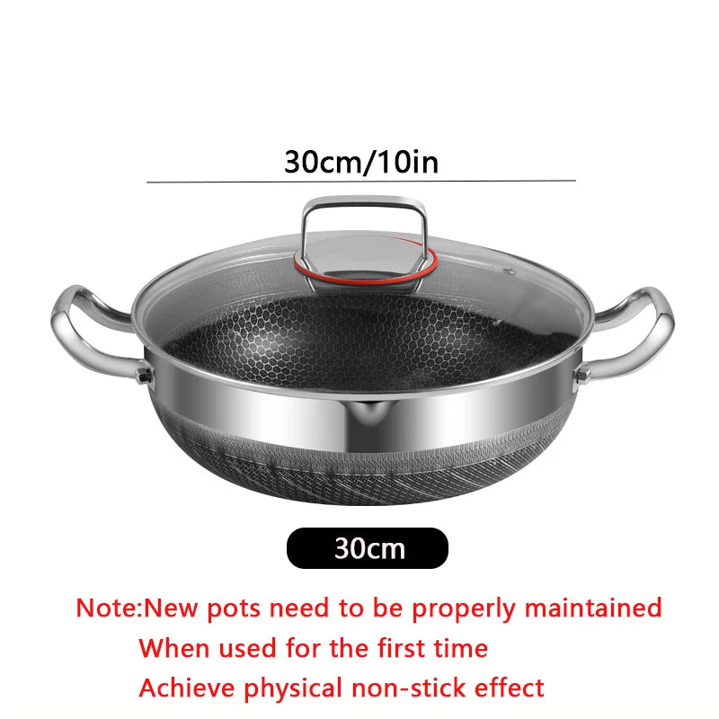 Premium 30cm Stainless Steel Non-Stick Frying Pan – Silver with Glass Lid