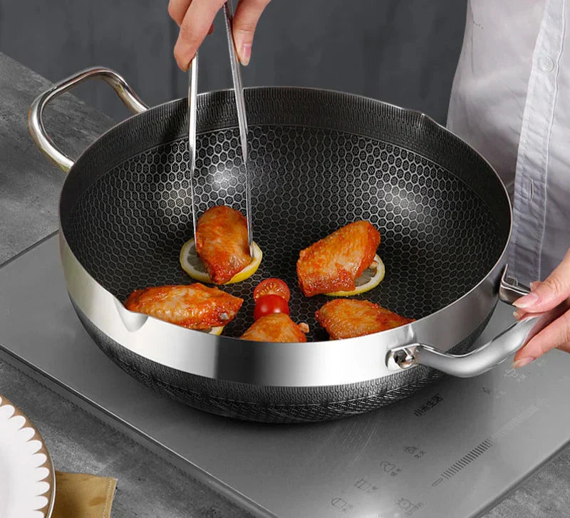 Premium 30cm Stainless Steel Non-Stick Frying Pan – Silver with Glass Lid