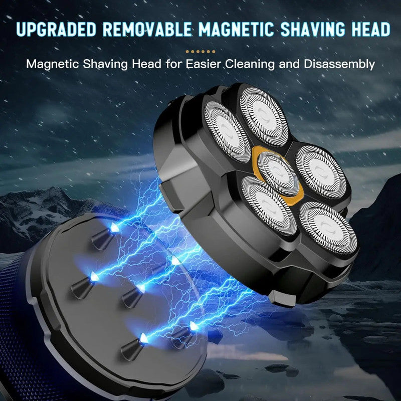 Blue 6D Rechargeable Electric Head and Face Shaver with LED Display Type-C Charging