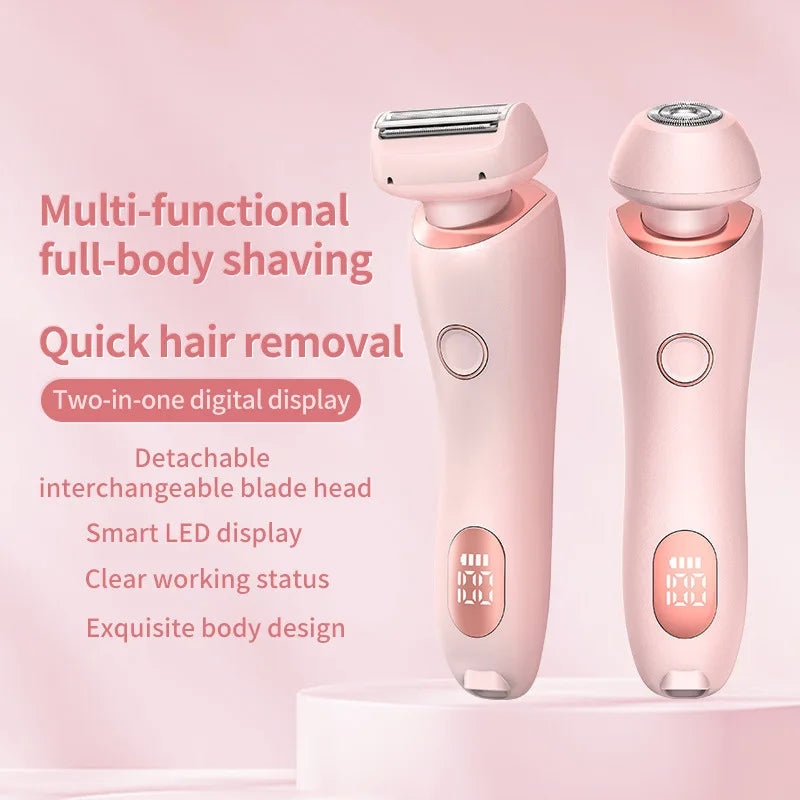 Pink 2 in 1 Waterproof Electric Shaver USB Rechargeable Hair Removal Groomer