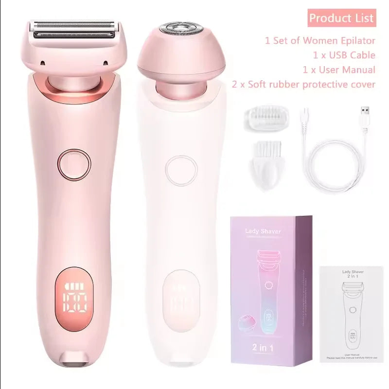 Pink 2 in 1 Waterproof Electric Shaver USB Rechargeable Hair Removal Groomer