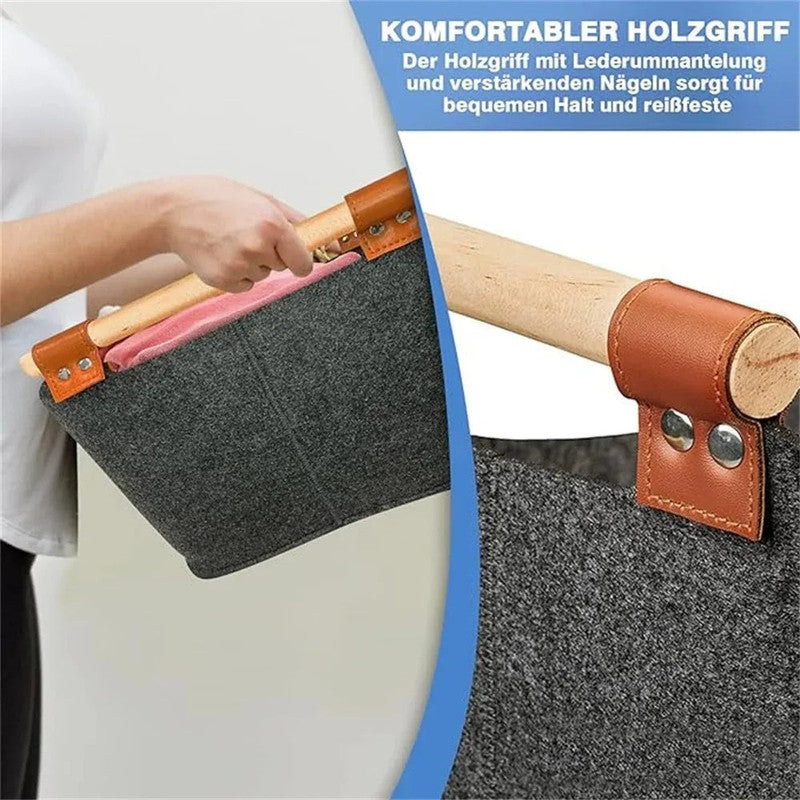 Foldable Felt Firewood Storage Basket 50L with Wooden Handles