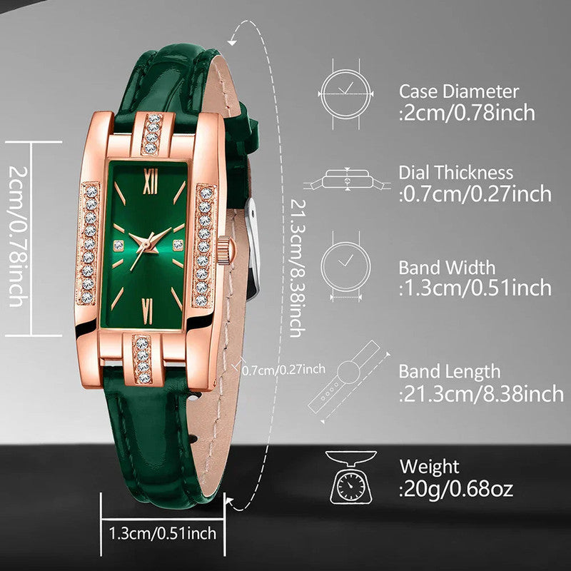 Premium Women's Green Quartz Watch and Jewellery Gift Set 9 Piece