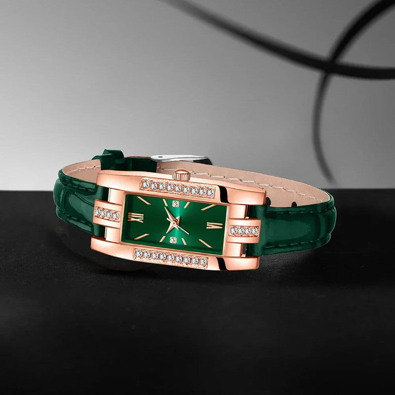 Premium Women's Green Quartz Watch and Jewellery Gift Set 9 Piece