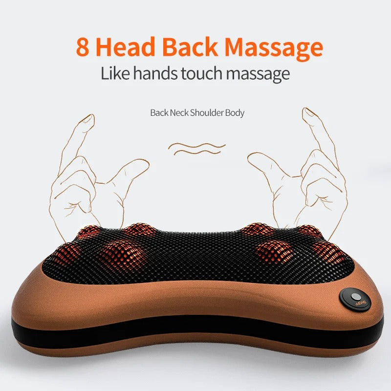 Brown Electric Shiatsu Neck and Back Massage Pillow with Heat and Chair Strap