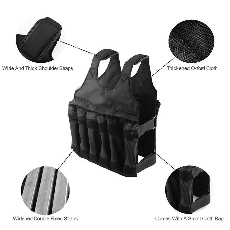 Premium Black Adjustable Weighted Vest for Fitness Training - 50kg Capacity