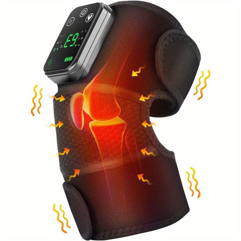 Black USB Heated Knee Pad with Massage Function 3 Heat Settings and Extension Straps