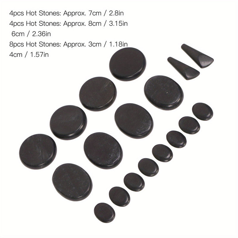 18 Piece Heated Basalt Massage Stone Set with Warmer Box for Hot Stone Therapy