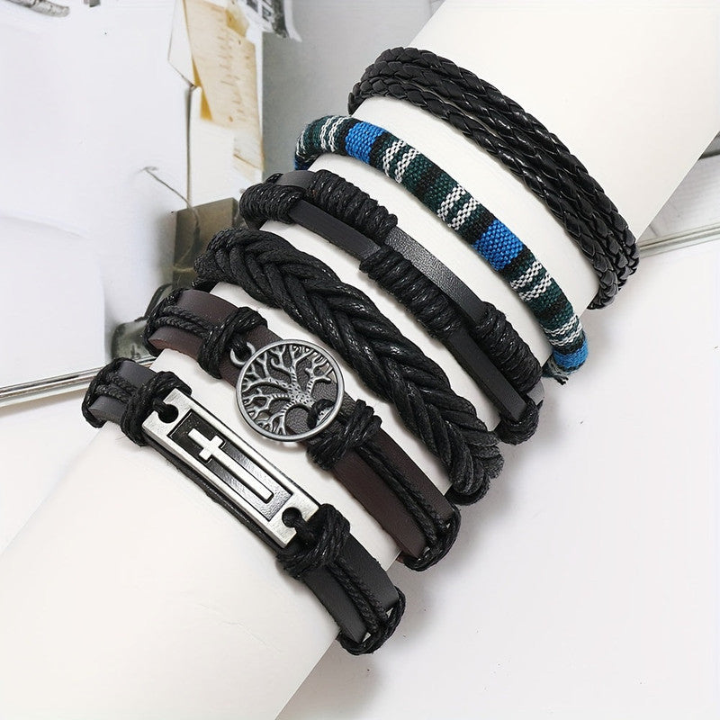 Premium Men's Vintage PU Leather Bracelet Set 36 Pieces