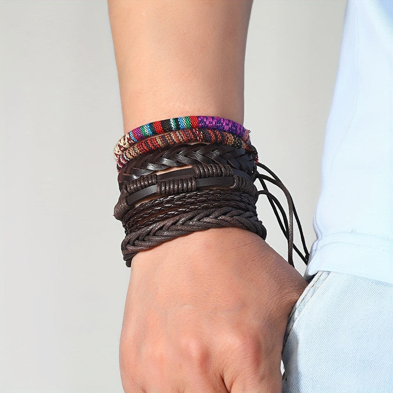 Premium Men's Vintage PU Leather Bracelet Set 36 Pieces