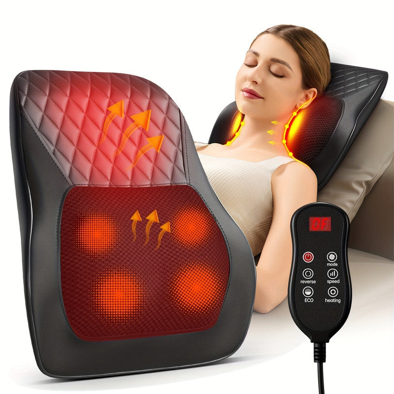 Grey Heated Neck and Back Massager Pillow with 3D Kneading and USB Charging