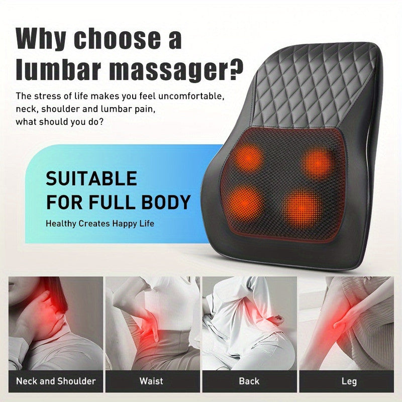 Grey Heated Neck and Back Massager Pillow with 3D Kneading and USB Charging