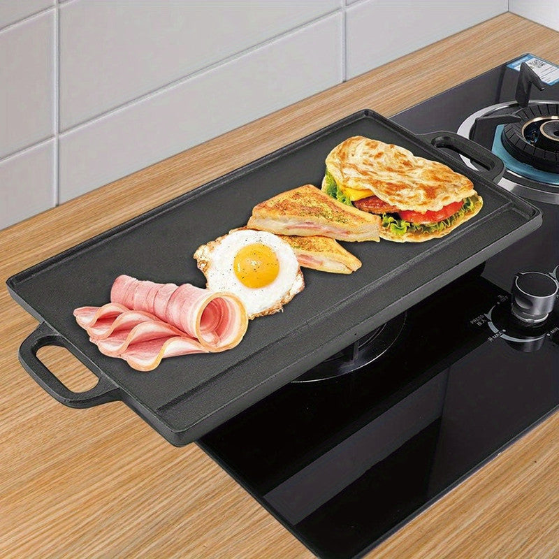 Premium Cast Iron Double-Sided Griddle Pan – Black 50.5 x 23.5cm, Flat & Ridged