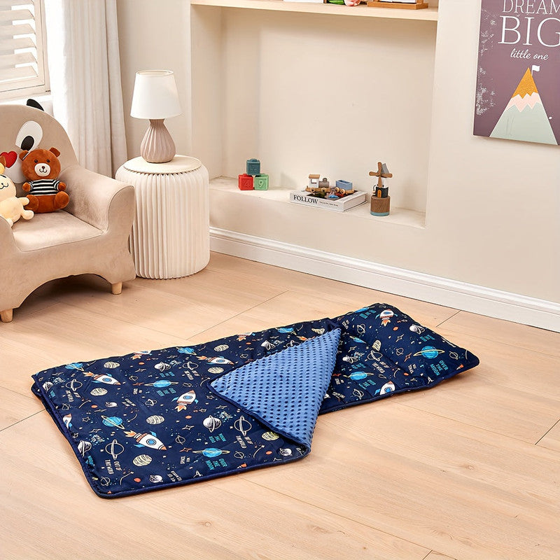 Premium Rocket Pattern Kids Nap Mat - Blue