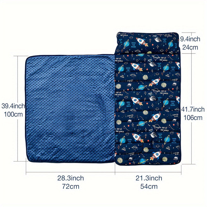 Premium Rocket Pattern Kids Nap Mat - Blue