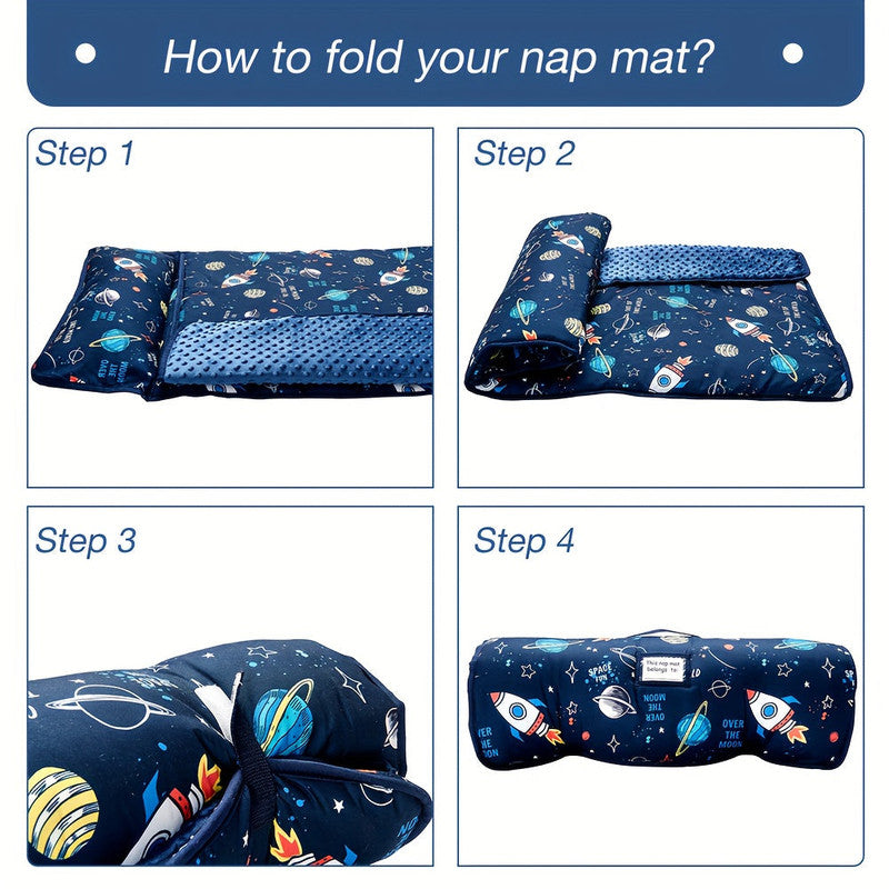 Premium Rocket Pattern Kids Nap Mat - Blue