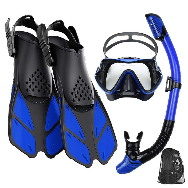 Premium 3-Piece Snorkelling Set with Fins & Mask - Dark Blue