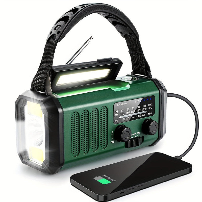Premium Green 10000mAh Solar Emergency Radio with Flashlight