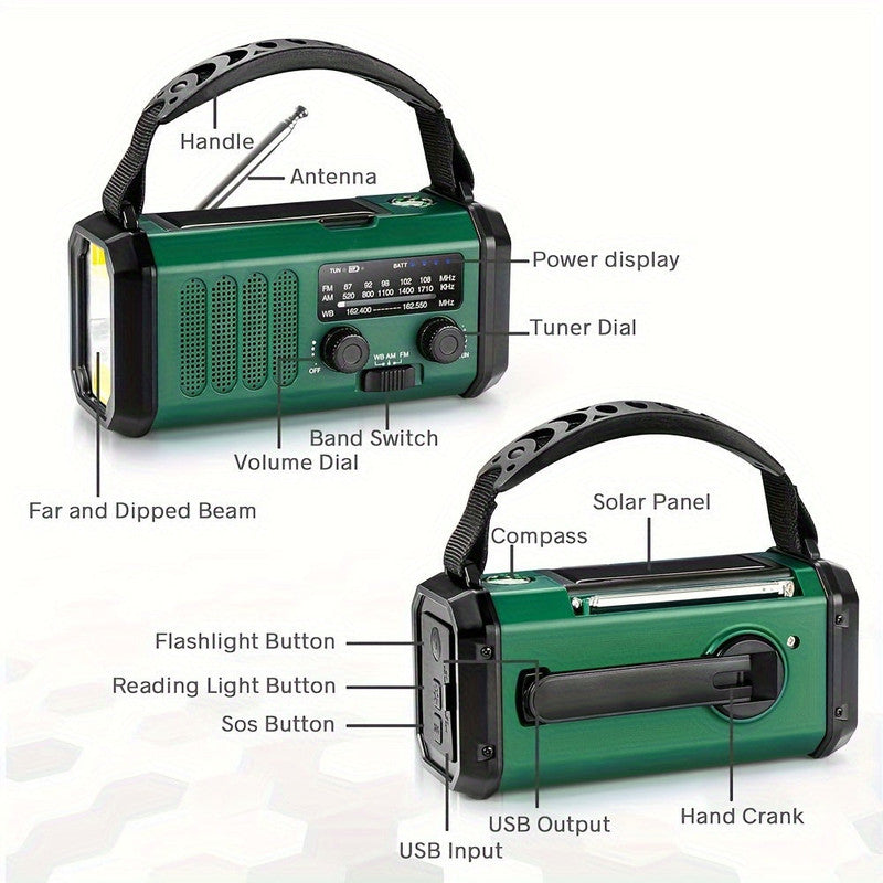 Premium Green 10000mAh Solar Emergency Radio with Flashlight