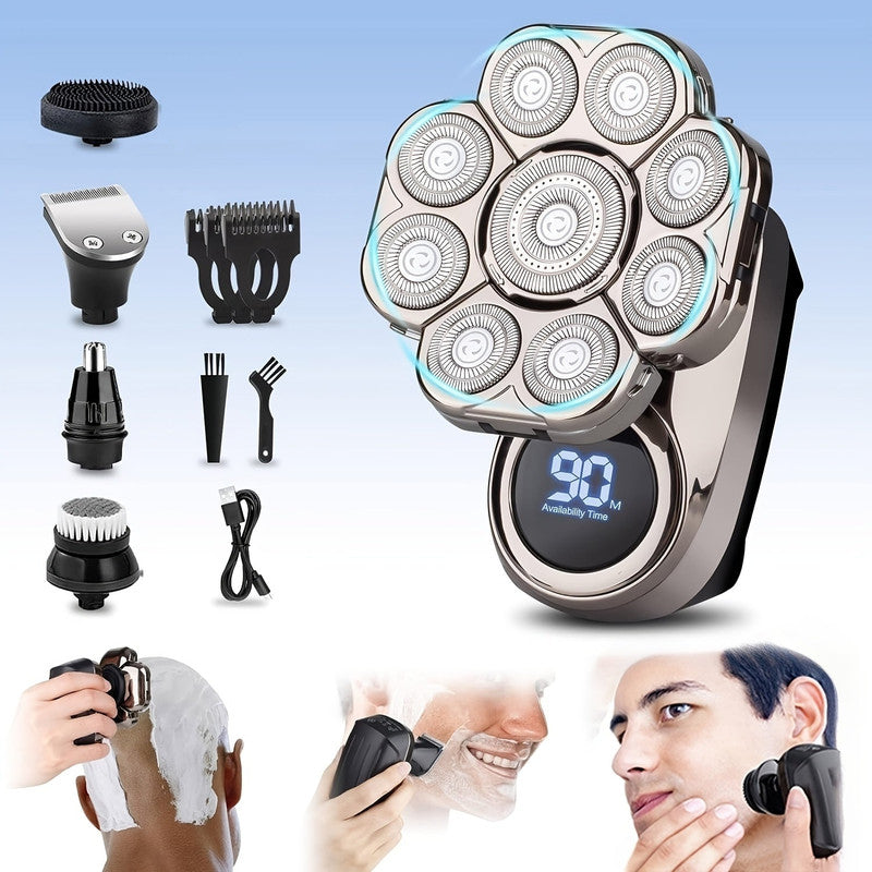 6 in 1 Cordless Electric Shaver Grooming Kit Black USB Rechargeable 9D Head