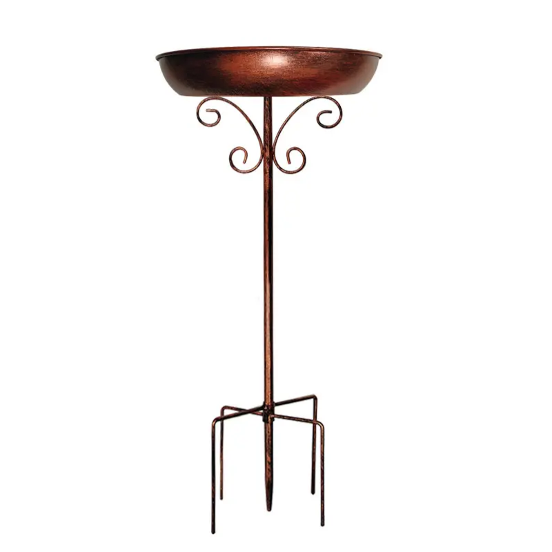 Premium Vintage Metal Bird Bath with Pedestal Stand - Copper