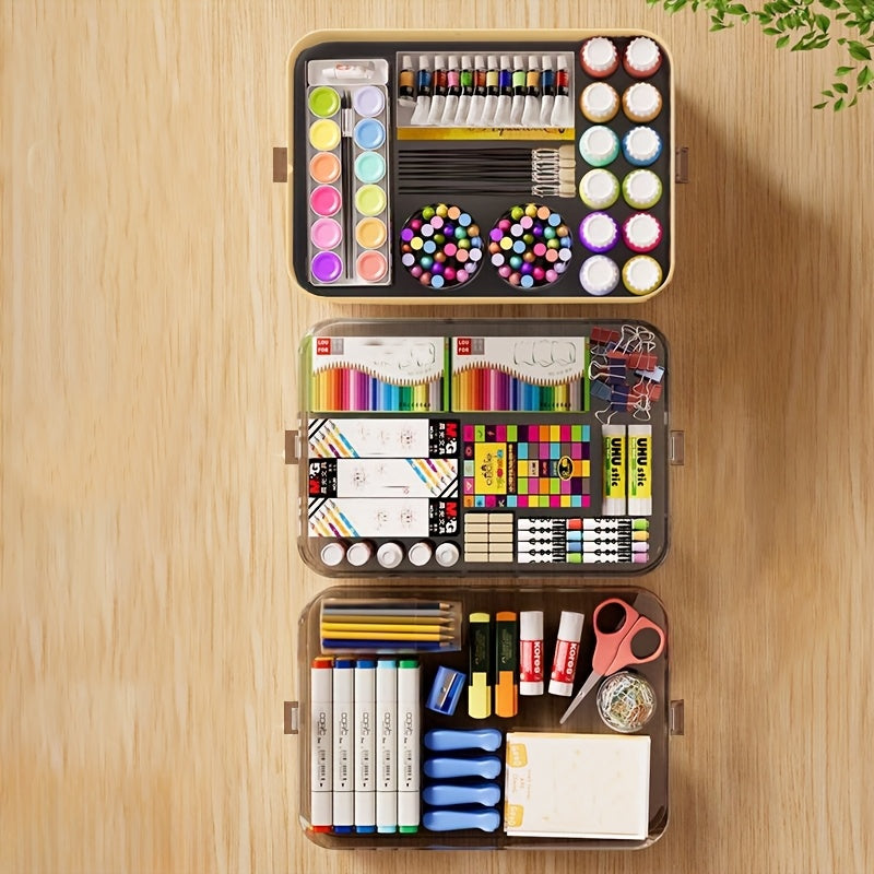 Premium 5-Layer Craft & Sewing Tool Storage Box – Beige with Carry Handle