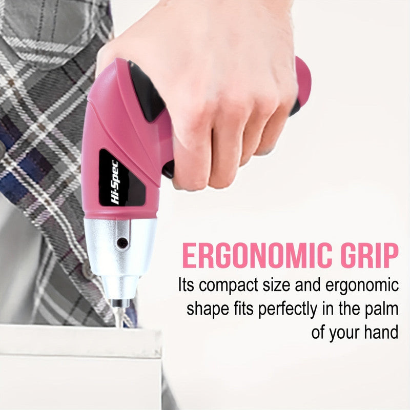 Premium Cordless Electric Screwdriver Tool Set with USB Charging - Pink 3.6V