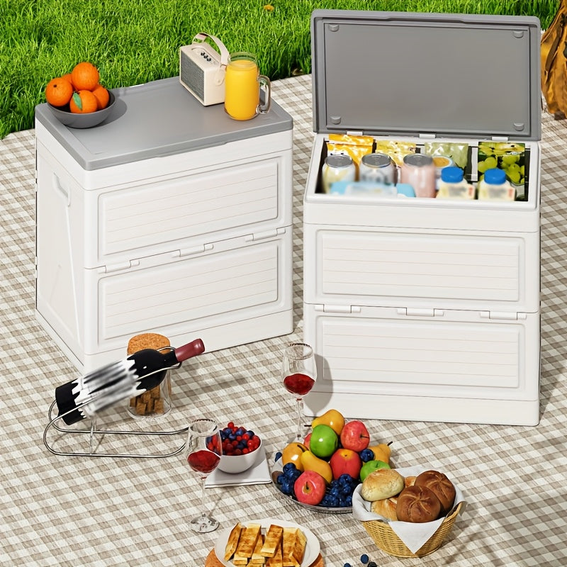 Premium Outdoor Foldable Storage Box – White 42 Gallons with Wheels