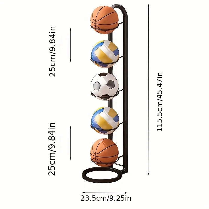 Premium Black 5-Tier Metal Sports Ball Rack Organiser