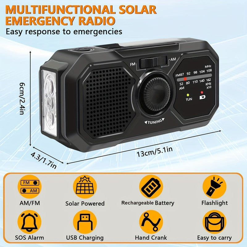 Premium Black 1200mAh Emergency Solar Hand Crank Radio