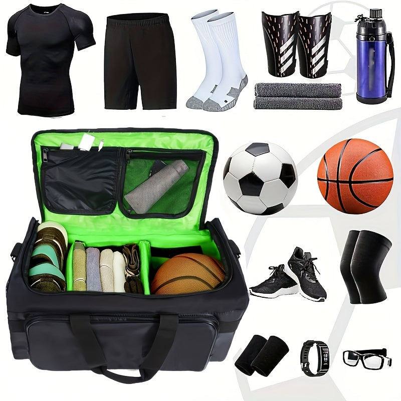 Premium Basketball Duffel Bag – Black & Neon Green with Separate Shoe Bag