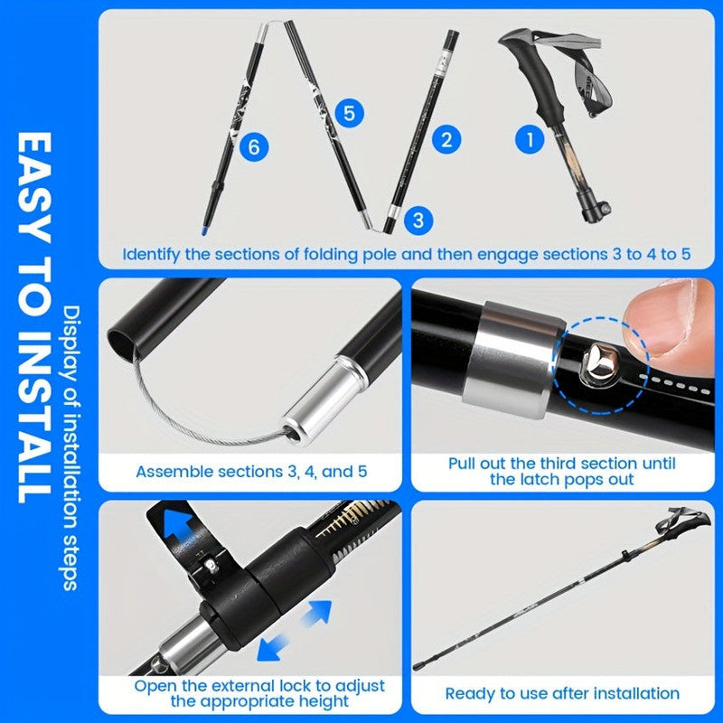 Premium Aluminium Trekking Poles for Hiking - Black, 2 Pack