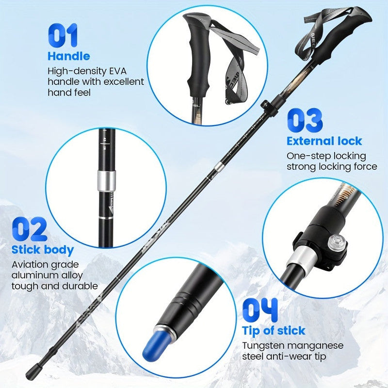 Premium Aluminium Trekking Poles for Hiking - Black, 2 Pack