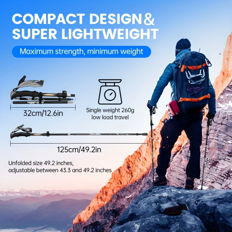 Premium Aluminium Trekking Poles for Hiking - Black, 2 Pack
