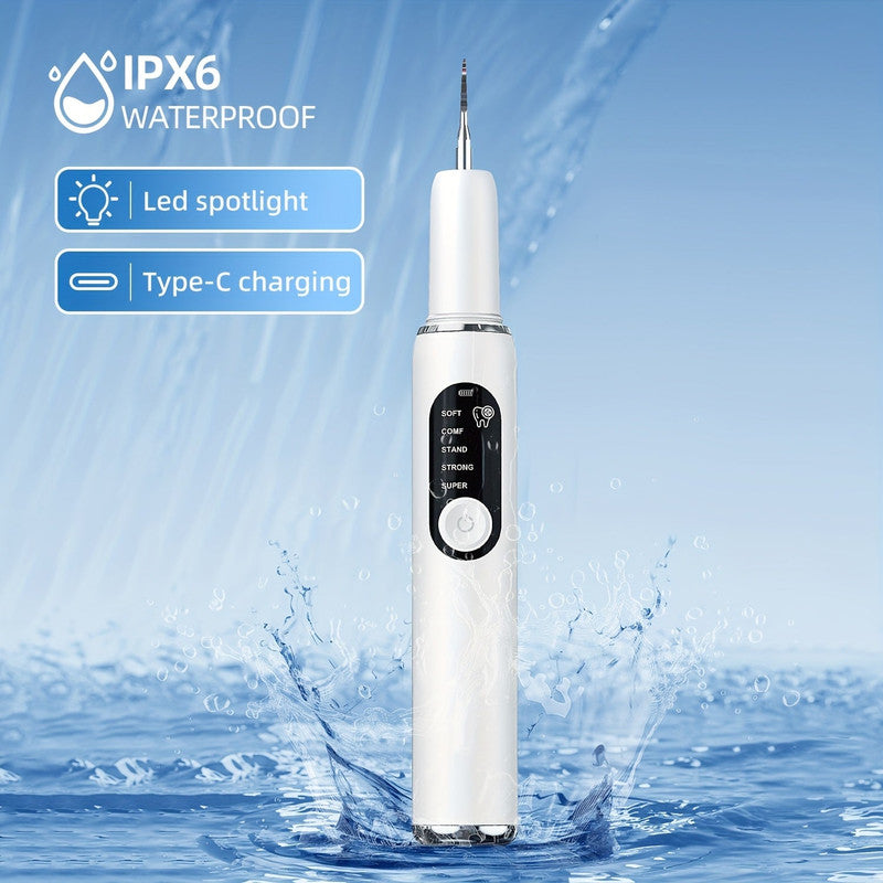 White Rechargeable Electric Tooth Cleaner with LED Light 5 Modes and 2 Heads