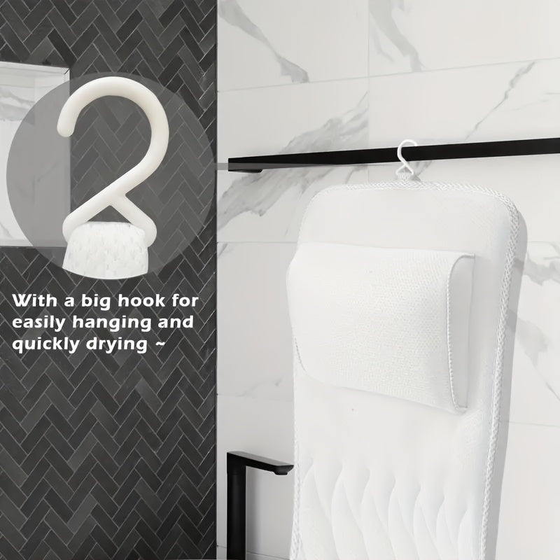 White Full Body Bathtub Pillow 123x40cm Quick Dry Bath Cushion with 11 Suction Cups