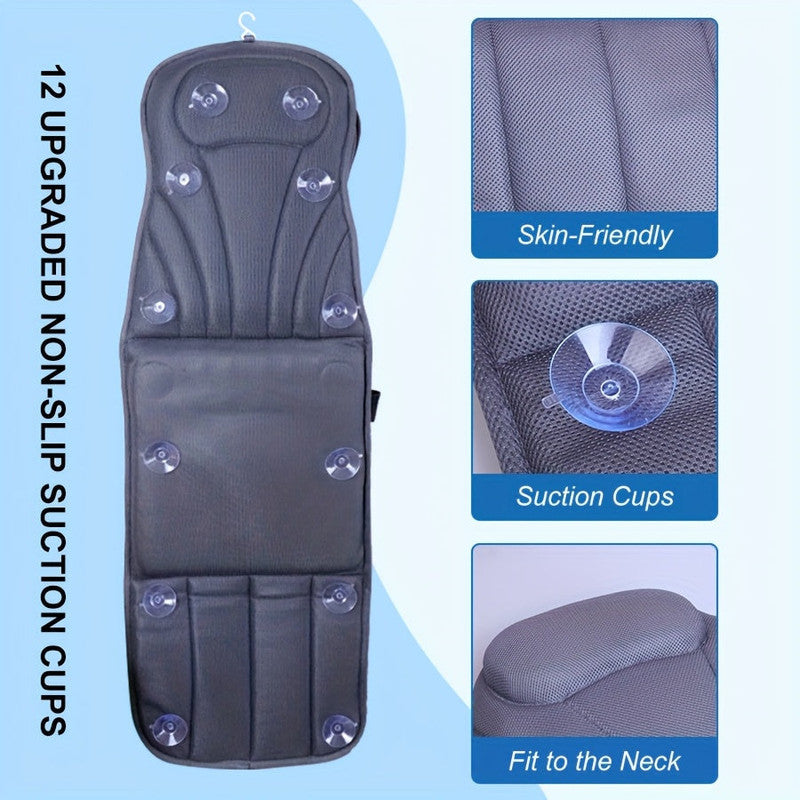 Grey Full Body Bathtub Mat Pillow with 12 Suction Cups and Quick Dry Fabric