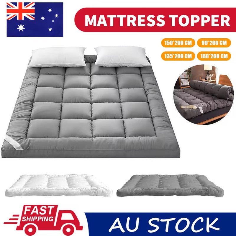 Luxury King Pillowtop Mattress Topper Pad Protector Grey 1000GSM