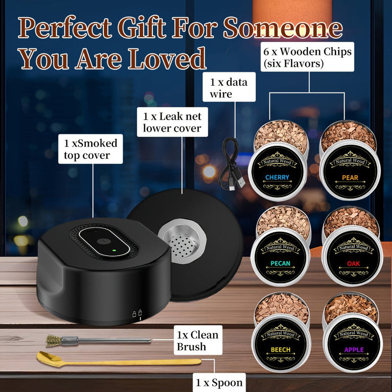 Premium Automatic Electric Whiskey Smoker Gift Set – USB Rechargeable with Wood Chips