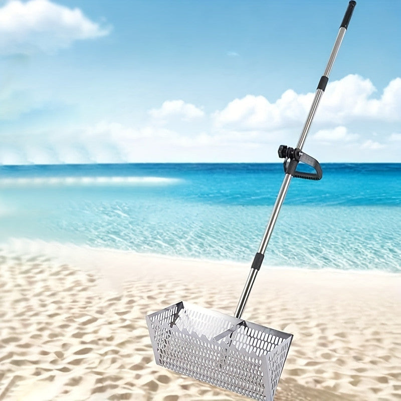 Premium Adjustable Metal Beach Sifter Rake – Silver Sand Scoop Tool