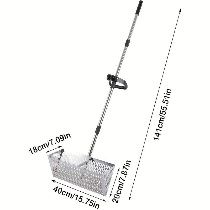 Premium Adjustable Metal Beach Sifter Rake – Silver Sand Scoop Tool
