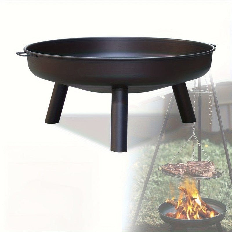 Premium Outdoor Metal Fire Pit Bowl – 58cm Round Iron Bowl with Handles & Legs