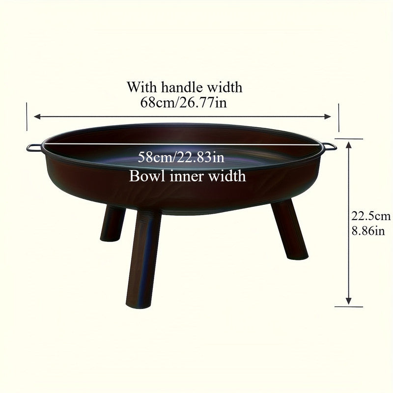 Premium Outdoor Metal Fire Pit Bowl – 58cm Round Iron Bowl with Handles & Legs