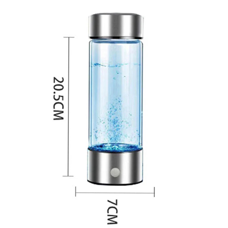 Premium Portable Hydrogen Water Bottle – Silver 420ml, USB Rechargeable