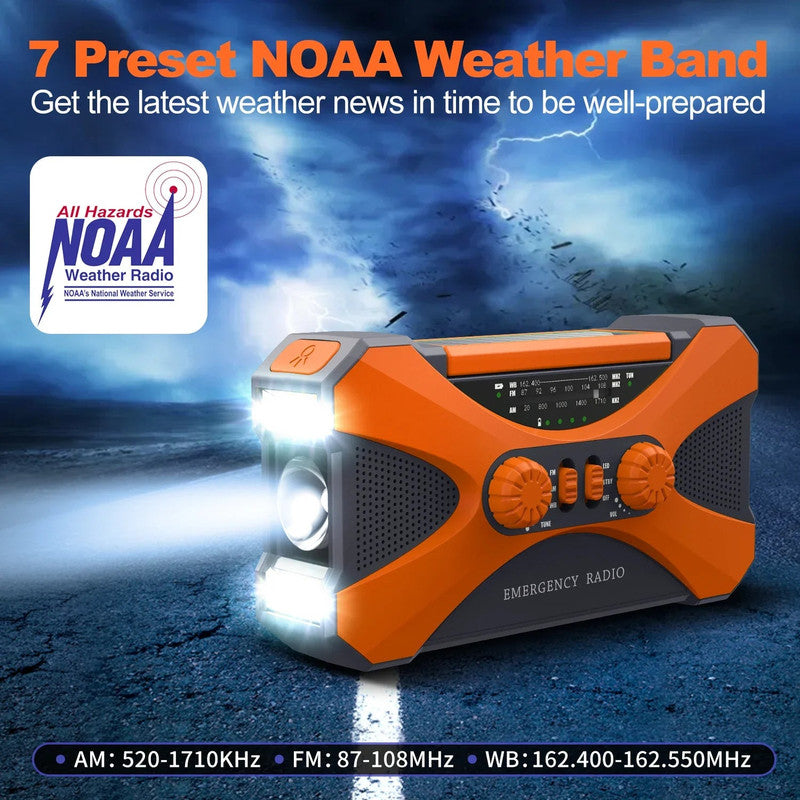 Premium Orange 10000mAh Emergency Hand Crank Solar Radio