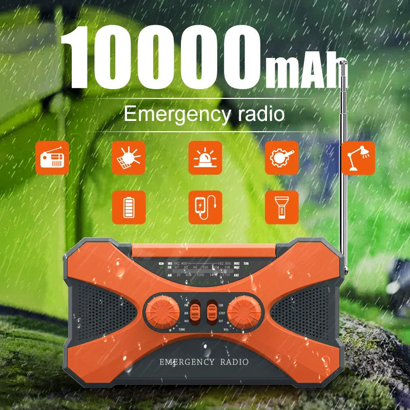Premium Orange 10000mAh Emergency Hand Crank Solar Radio