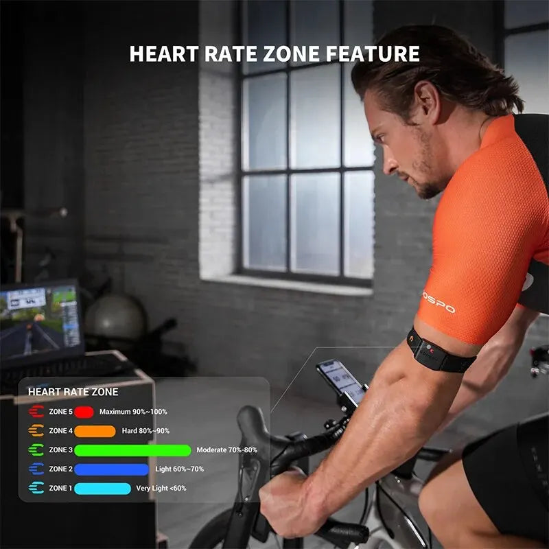 Black Armband Heart Rate Monitor Bluetooth 5.0 ANT+ 35 Hour Fitness Tracker