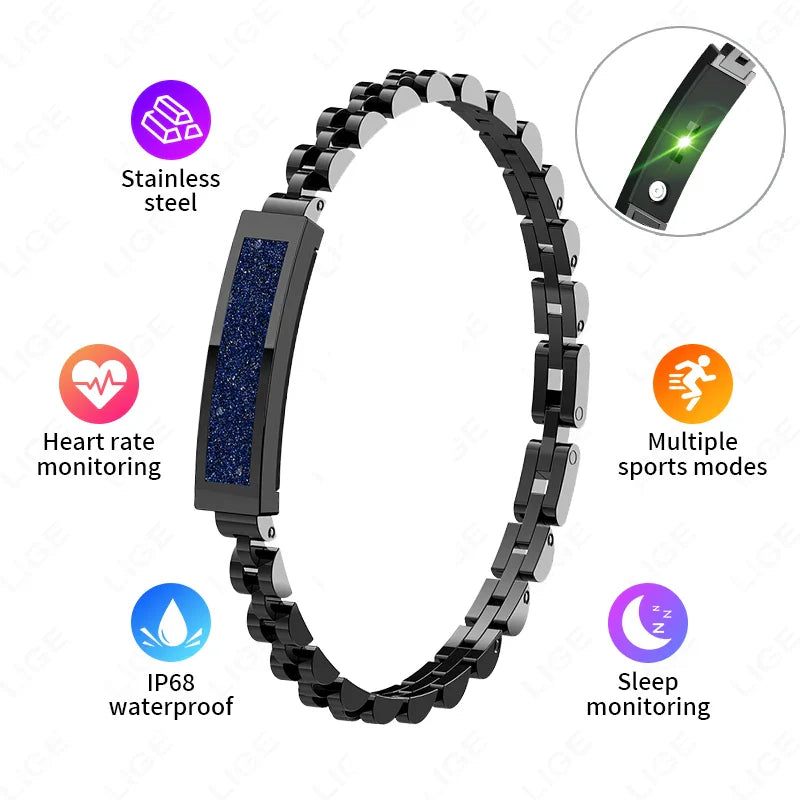 Black Smart Fitness Bracelet with Heart Rate SpO2 Sleep Tracking and IP68 Waterproof