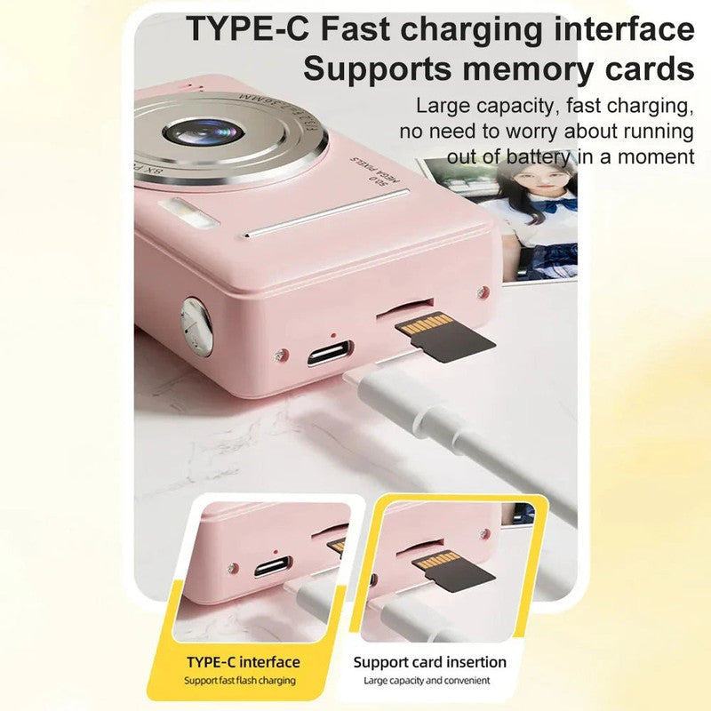 Premium Pink Retro Pocket 4K Digital Camera 50MP with 32GB Card